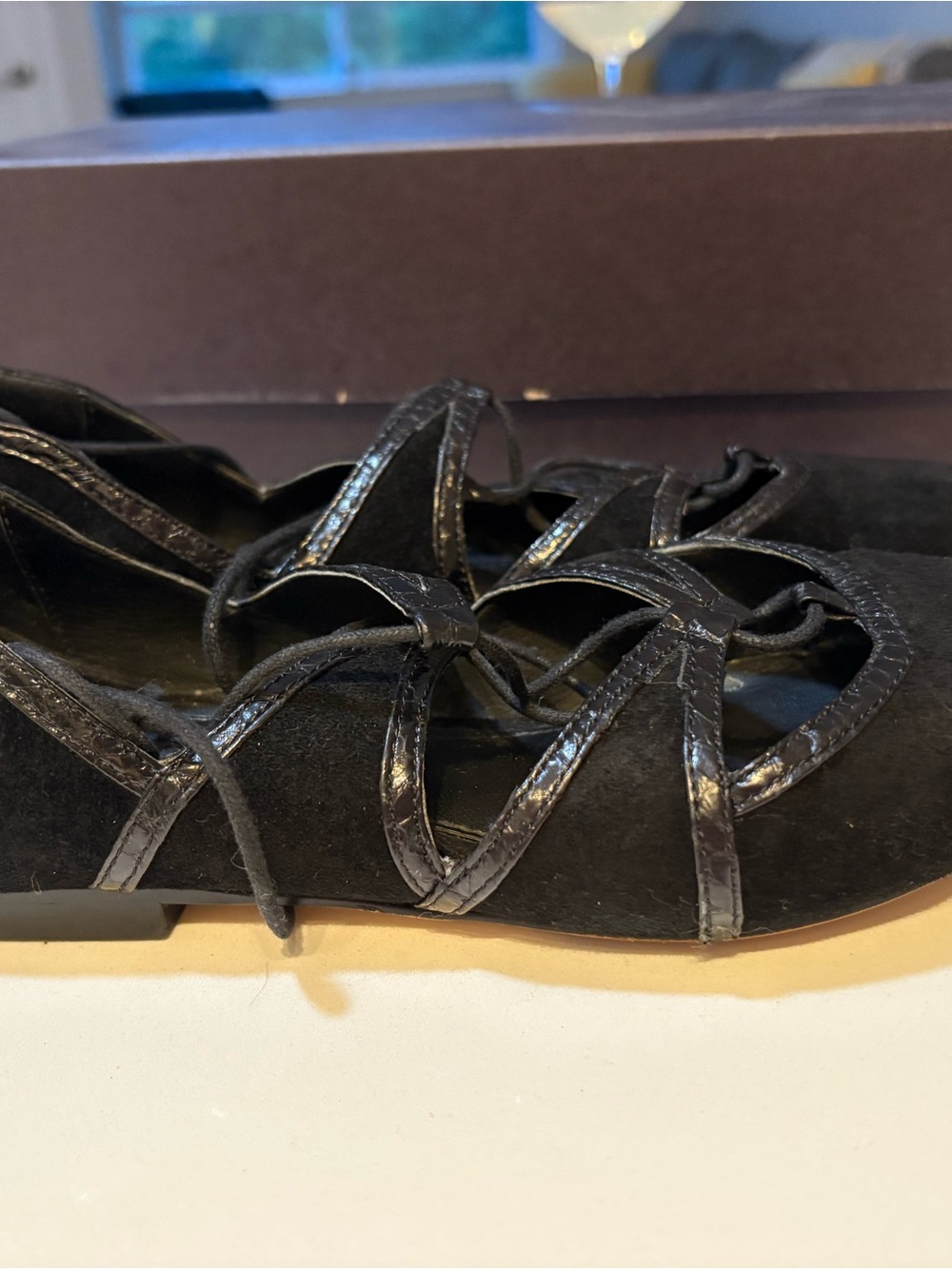 Brian Atwood Black Suede Lace-Up Flats